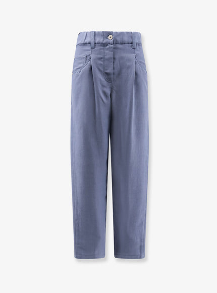 Brunello Cucinelli Viscose And Linen Trousers Bluedusk