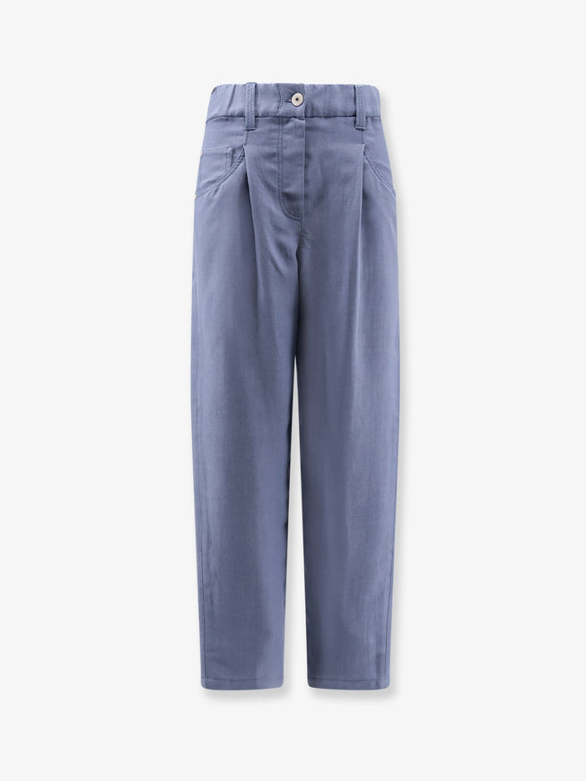 Brunello Cucinelli Viscose And Linen Trousers Bluedusk