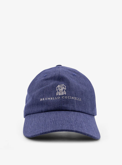 Brunello Cucinelli Denim Hat With Embroidered Logo On The Front Denim Perla
