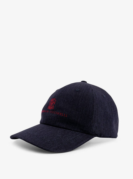 Brunello Cucinelli Denim Hat With Embroidered Logo On The Front
