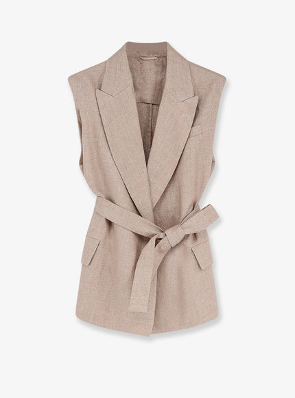 Brunello Cucinelli Sleeveless Linen Blazer Rosaargento