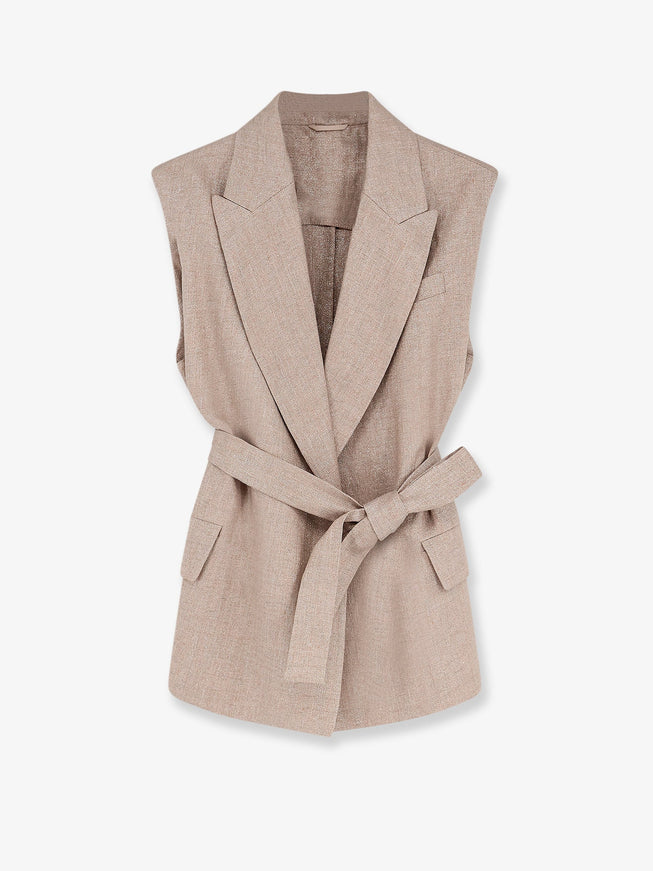 Brunello Cucinelli Sleeveless Linen Blazer Rosaargento