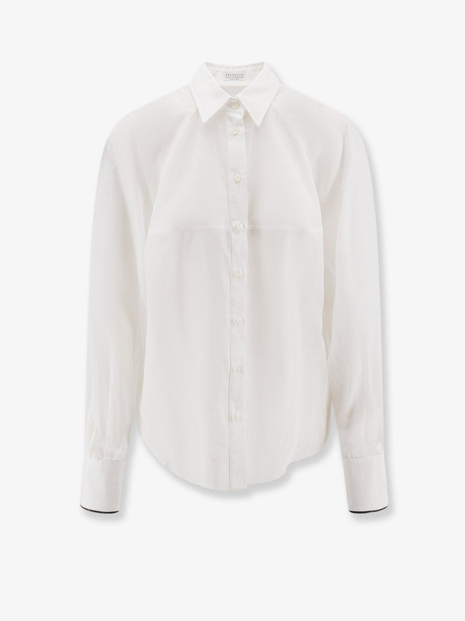 Brunello Cucinelli Cotton Shirt With Monili Detail Bianco