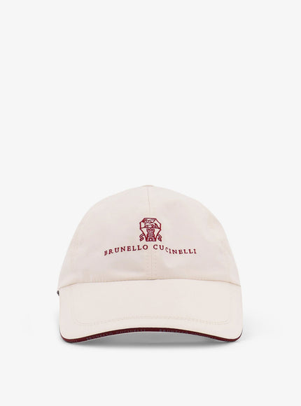 Brunello Cucinelli Nylon Hat With Embroidered Logo On The Front Offwhite Rosso