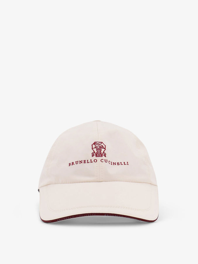 Brunello Cucinelli Nylon Hat With Embroidered Logo On The Front Offwhite Rosso