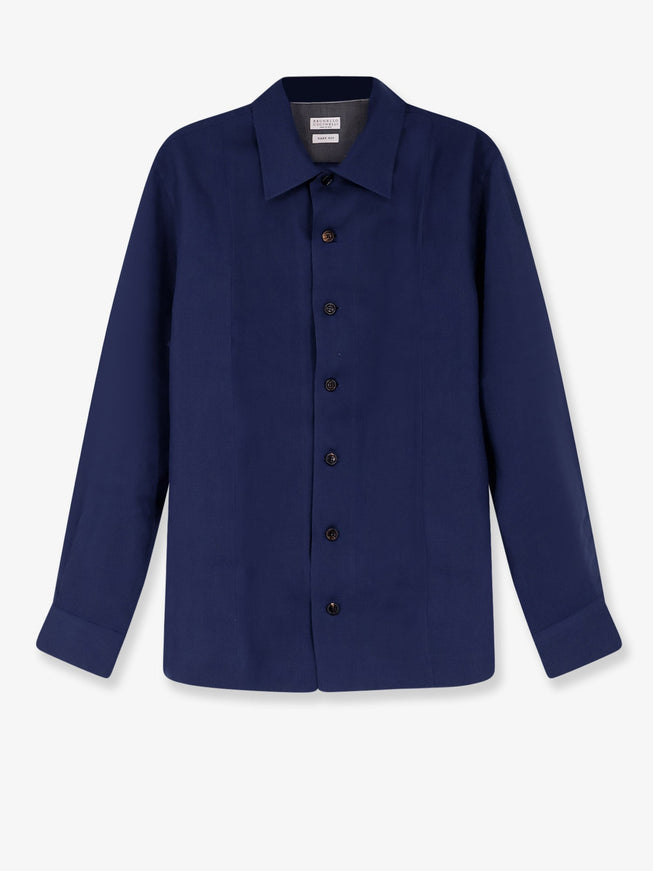 Brunello Cucinelli Easy Fit Linen Shirt Navy