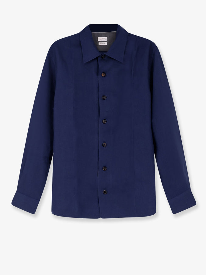 Brunello Cucinelli Easy Fit Linen Shirt Navy
