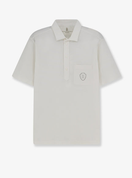 Brunello Cucinelli Virgin Wool Polo Shirt With Front Logo Patch Biancogrigio