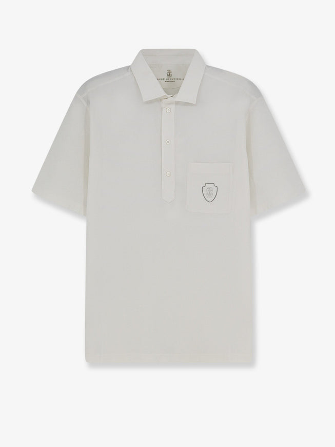 Brunello Cucinelli Virgin Wool Polo Shirt With Front Logo Patch Biancogrigio