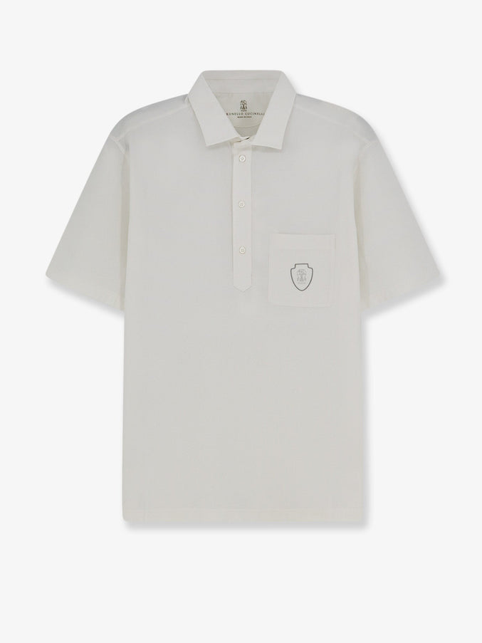 Brunello Cucinelli Virgin Wool Polo Shirt With Front Logo Patch Biancogrigio