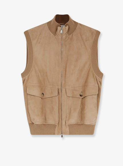 Brunello Cucinelli Sleeveless Suede Jacket Camel