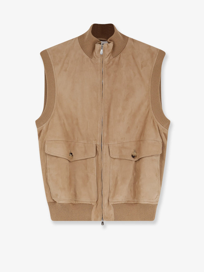Brunello Cucinelli Sleeveless Suede Jacket Camel