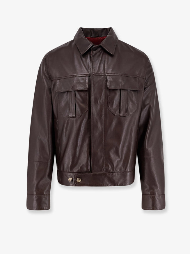 Brunello Cucinelli Leather Jacket With Pockets Testa Di Moro Rubino