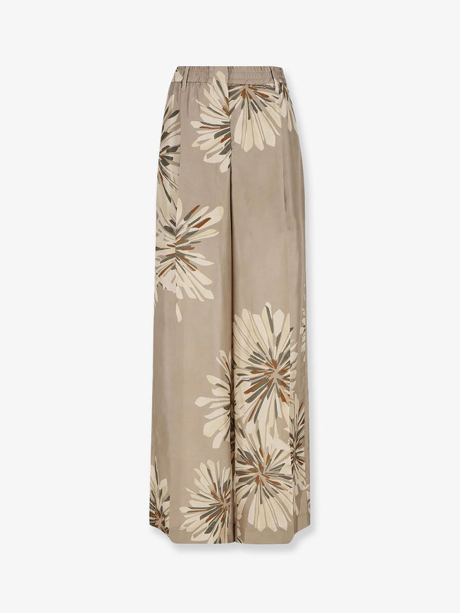 Brunello Cucinelli Printed Silk Trousers Kaki