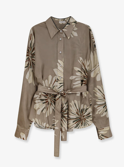 Brunello Cucinelli Silk Shirt With Belt Kaki