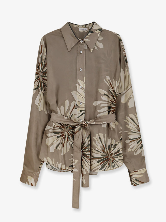 Brunello Cucinelli Silk Shirt With Belt Kaki