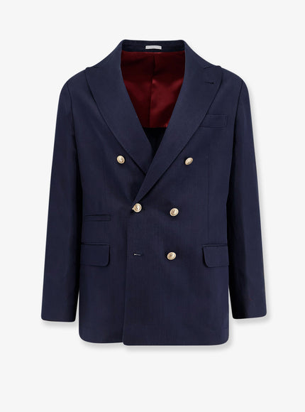 Brunello Cucinelli Silk And Linen Blazer Navy