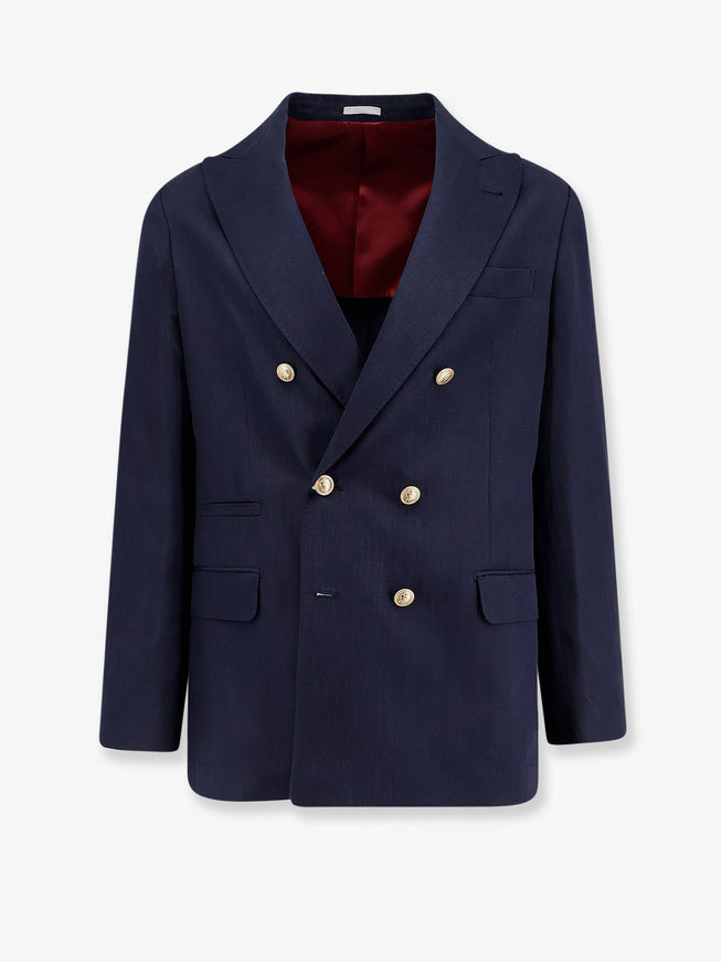 Brunello Cucinelli Silk And Linen Blazer Navy