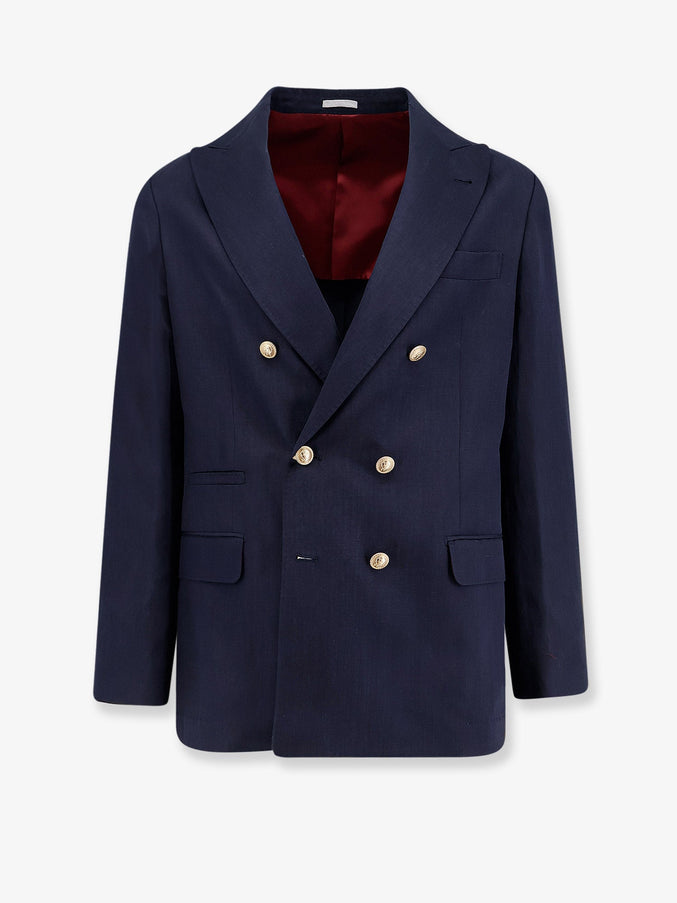 Brunello Cucinelli Silk And Linen Blazer Navy