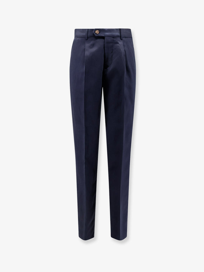 Brunello Cucinelli Silk And Linen Trousers Navy