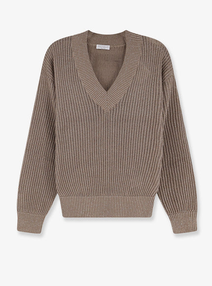 Brunello Cucinelli Sparkling Cotton And Viscose Blend Sweater Marrone