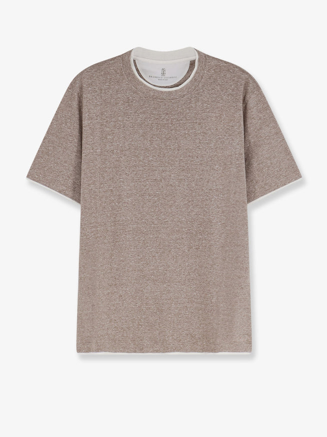 Brunello Cucinelli Linen And Cotton T-Shirt Nocciola