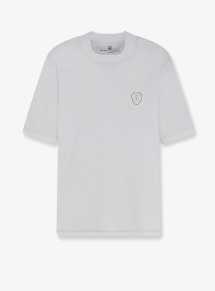 Brunello Cucinelli Technical Fabric T-Shirt With Front Logo Patch Bianco