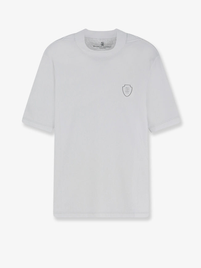 Brunello Cucinelli Technical Fabric T-Shirt With Front Logo Patch Bianco