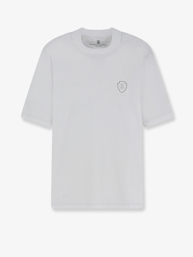 Brunello Cucinelli Technical Fabric T-Shirt With Front Logo Patch Bianco