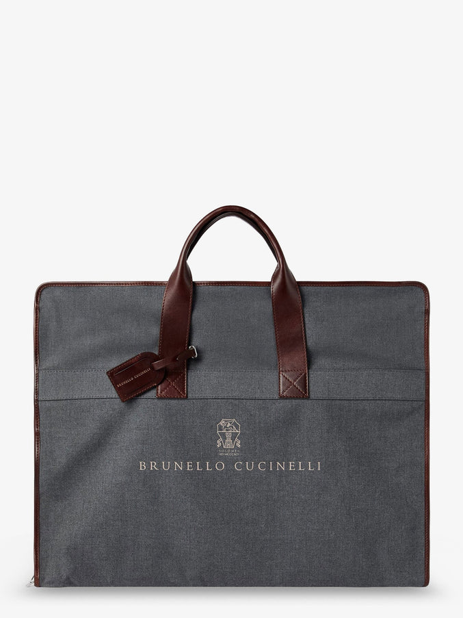 Brunello Cucinelli Technical Fabric And Leather Garment Bag Uni Grigioburgundy