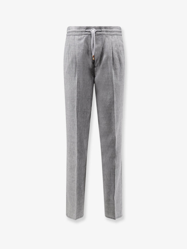 Brunello Cucinelli Linen And Virgin Wool Trousers Grigiomedio