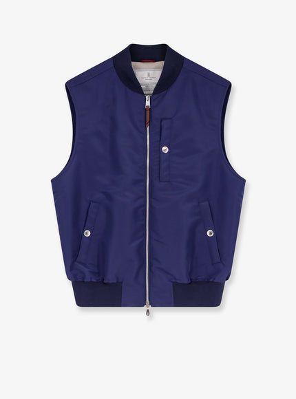Brunello Cucinelli Water-Repellent Nylon Sleeveless Jacket Royale Geyser