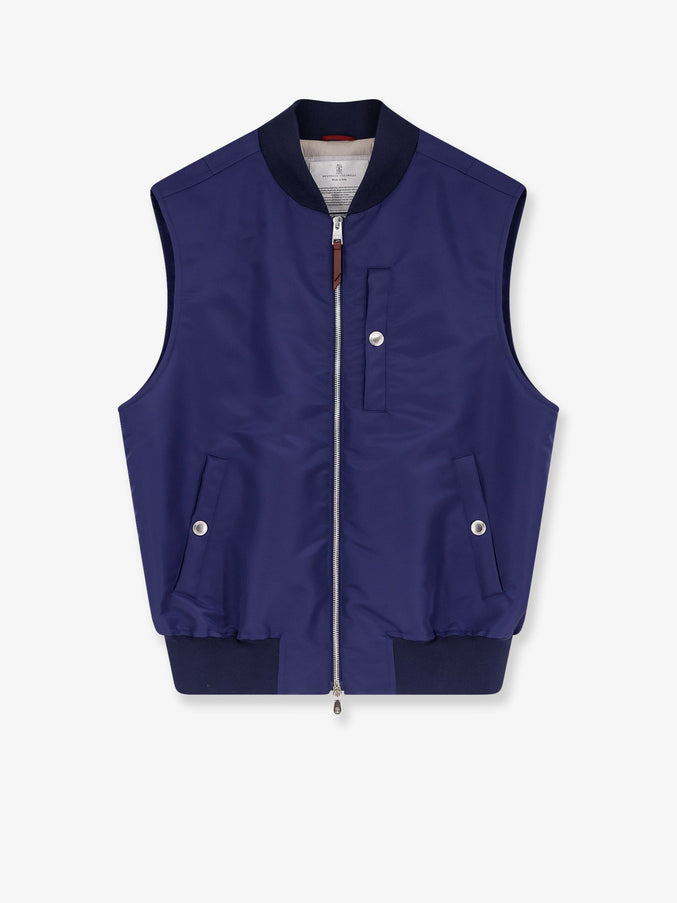Brunello Cucinelli Water-Repellent Nylon Sleeveless Jacket Royale Geyser