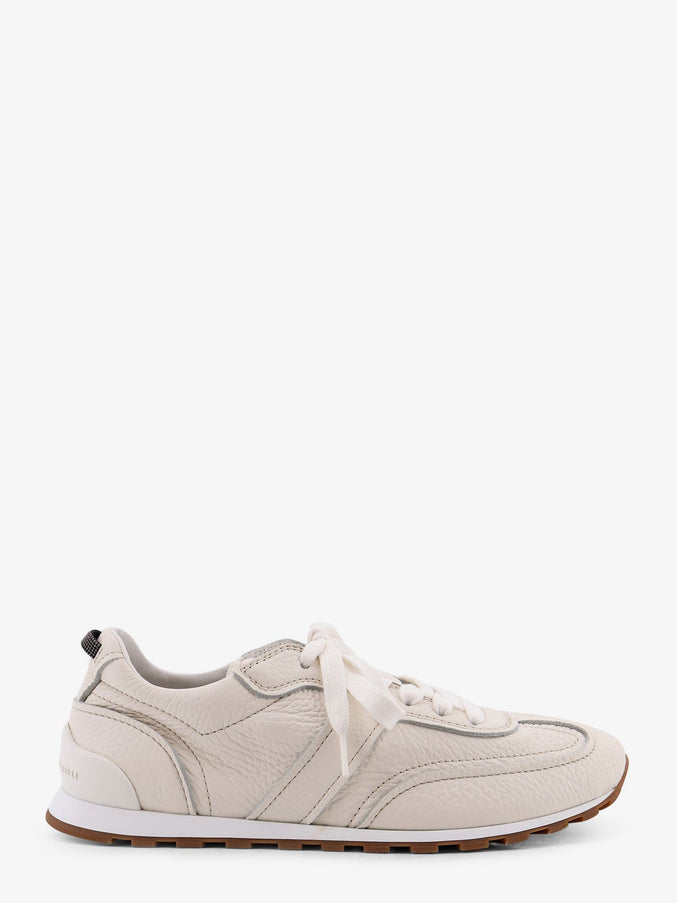 Brunello Cucinelli Leather Sneakers With Monili On The Back Ivory