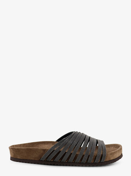 Brunello Cucinelli Leather Sandals With Monili Details Nero