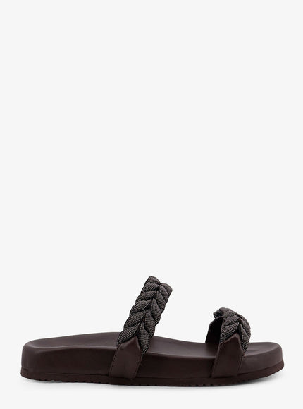 Brunello Cucinelli Leather Sandals With Woven Monili Detail Dark Brown