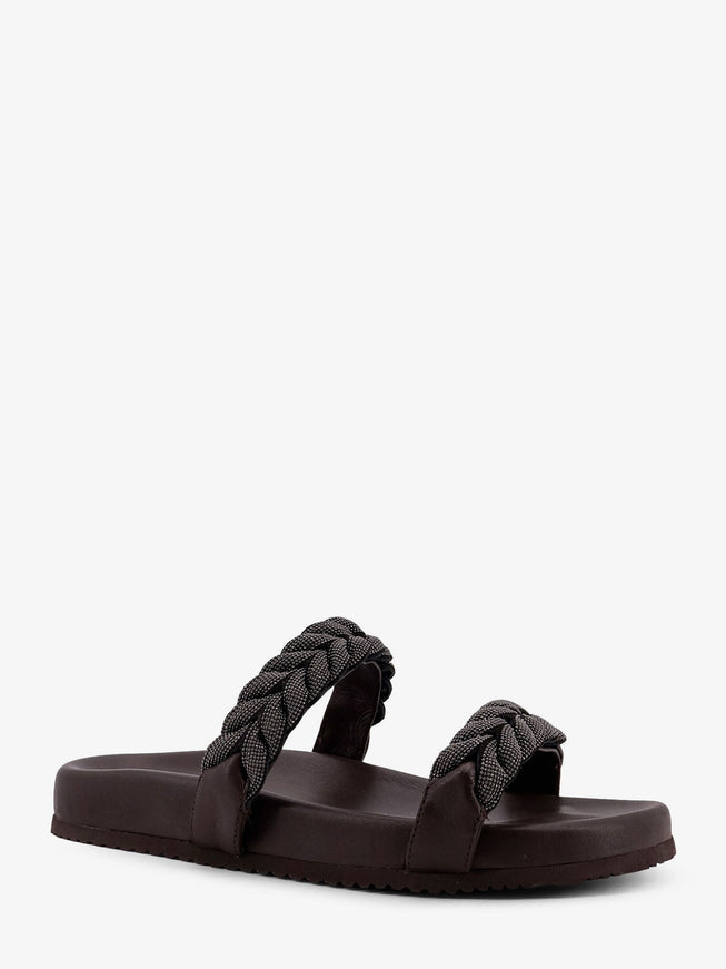 Brunello Cucinelli Leather Sandals With Woven Monili Detail