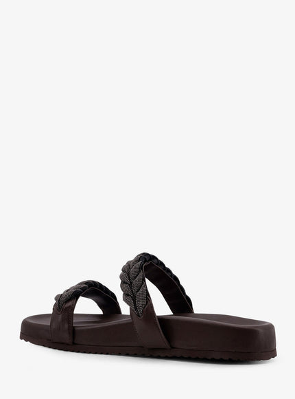 Brunello Cucinelli Leather Sandals With Woven Monili Detail