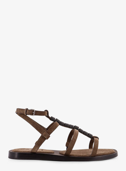 Brunello Cucinelli Suede Sandals With Monili Details Summer Peat