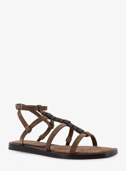 Brunello Cucinelli Suede Sandals With Monili Details
