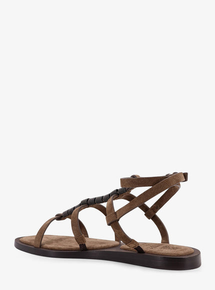 Brunello Cucinelli Suede Sandals With Monili Details