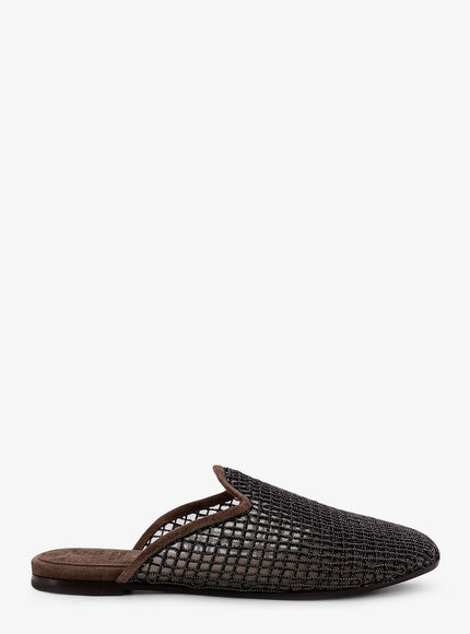 Brunello Cucinelli Mesh And Suede Sandals With Monili Details Peat
