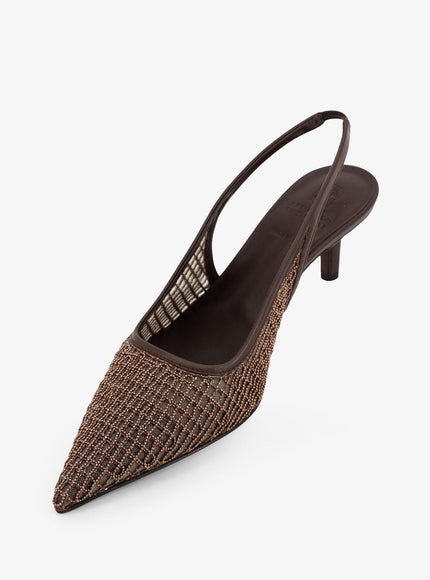 Brunello Cucinelli Leather Décolleté With Precious Net Detail