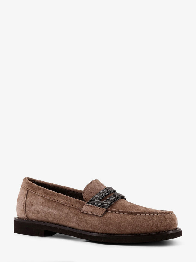 Brunello Cucinelli Suede Lofers With Monili Detail