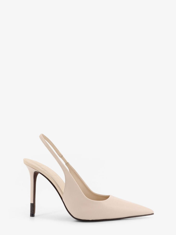 Brunello Cucinelli Leather Pumps With Monili Detail On The Heel Avorio