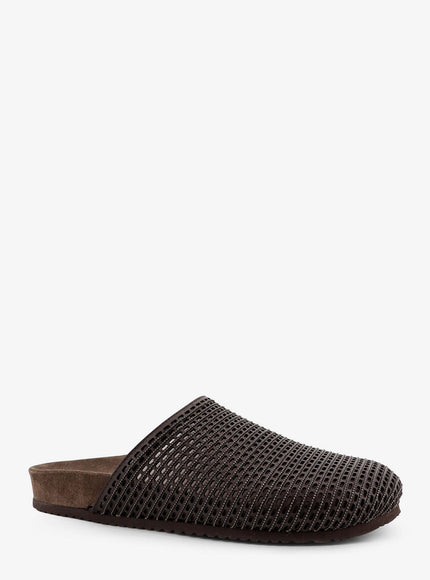 Brunello Cucinelli Leather Sandals With Precious Net Detail