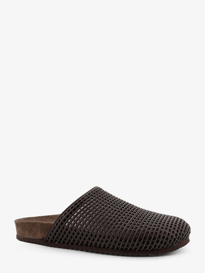 Brunello Cucinelli Leather Sandals With Precious Net Detail