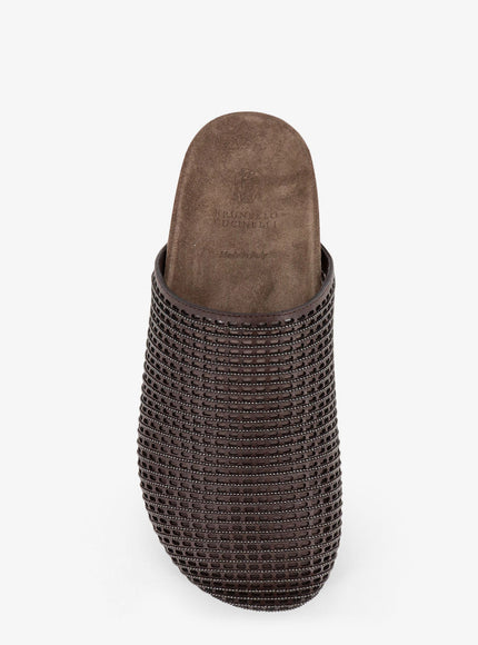 Brunello Cucinelli Leather Sandals With Precious Net Detail