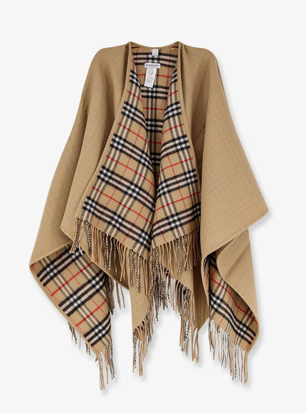 Burberry Wool Cape With Check Motif Uni Archive Beige