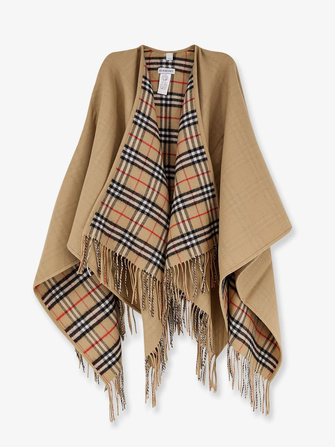 Burberry Wool Cape With Check Motif Uni Archive Beige